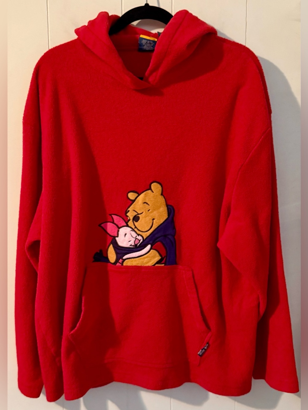 Vintage Winnie The Pooh Disney Fleece Hoodie Womens 2X Red Embroidered Logo